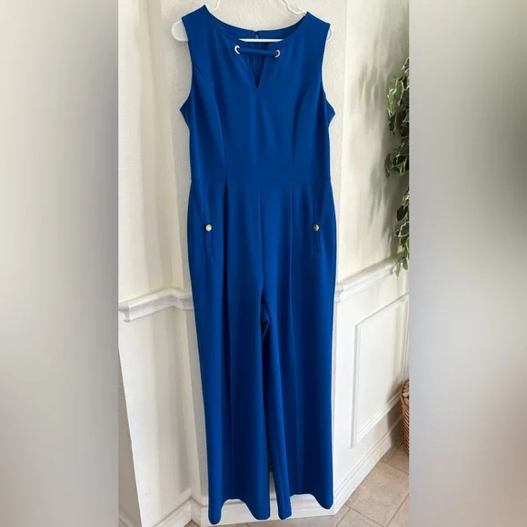 Chaps Royal Blue Sleeveless Jumpsuit - Picture 2 of 8